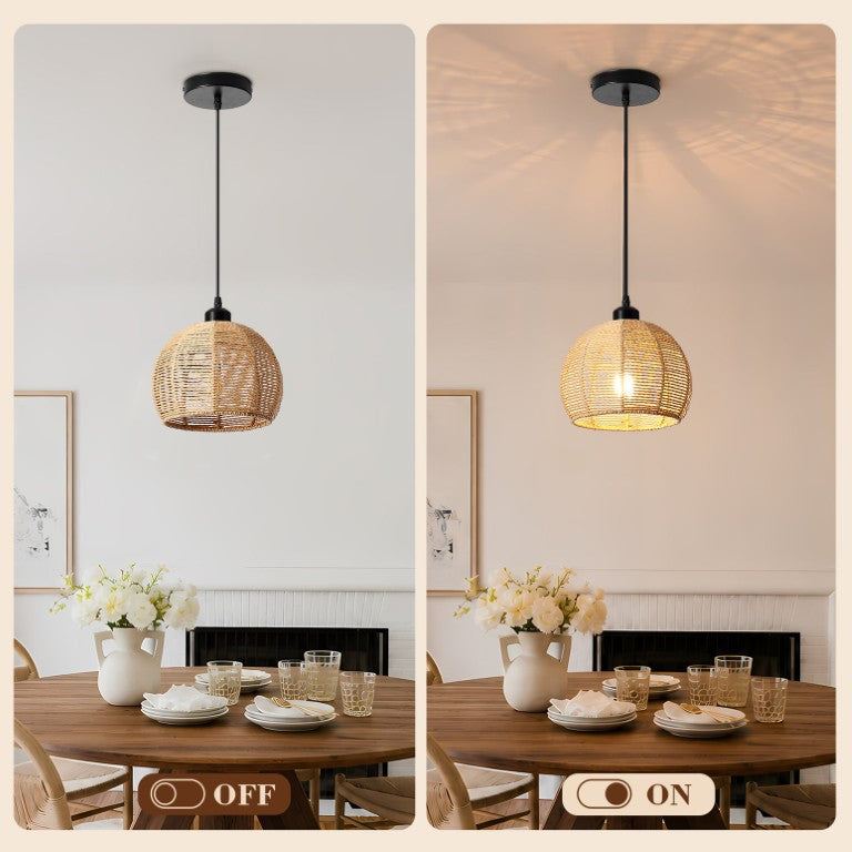 English Elm 3-Light Handwoven Rattan Pendant Set Bohemian Wicker Ceiling Lamp for Kitchen Island W2312P605222