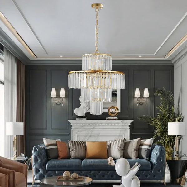 English Elm 20 Inch K9 Crystal Four Tier Chandelier Gold Frame 12 Light Elegant Foyer Fixture W2312P606873