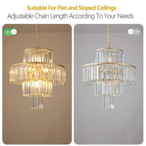 English Elm 20 Inch K9 Crystal Four Tier Chandelier Gold Frame 12 Light Elegant Foyer Fixture W2312P606873