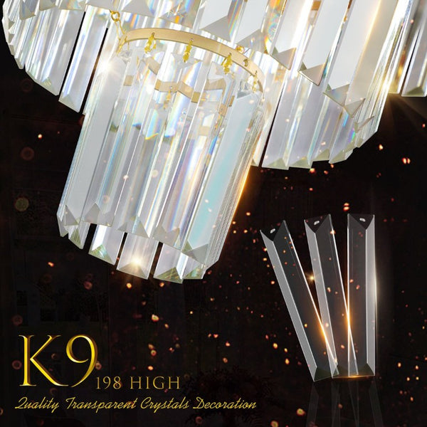 English Elm 20 Inch K9 Crystal Four Tier Chandelier Gold Frame 12 Light Elegant Foyer Fixture W2312P606873