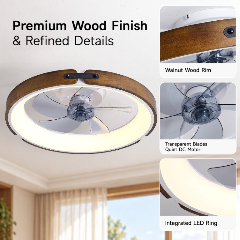 English Elm Walnut Wood Ceiling Fan Light Dimmable LED Smart Control for Bedroom Living Room W2312P608590