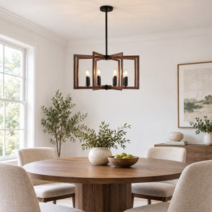 English Elm Modern Farmhouse 8-Light Chandelier Walnut Wood Grain Geometric Pendant Dining W2312P608594