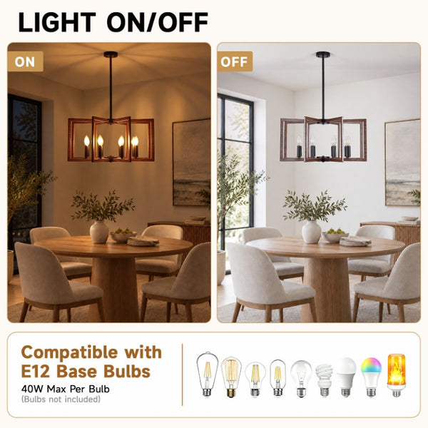 English Elm Modern Farmhouse 8-Light Chandelier Walnut Wood Grain Geometric Pendant Dining W2312P608594