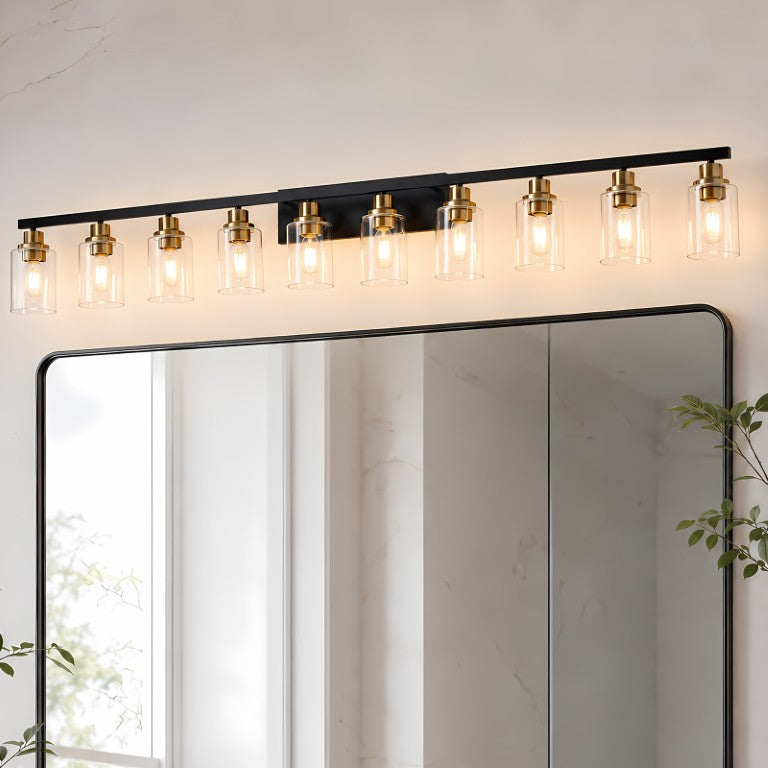English Elm 10-Light Vanity Bar Iron Frame Matte Black Brushed Brass Wide Bathroom Wall Sconce W2312P610862