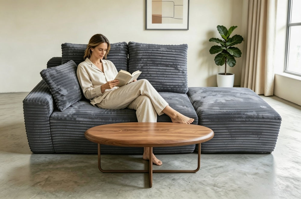 English Elm Small Modular Cloud Sectional with Boneless Foam Deep Seat Ottoman and Pillows Included W2318P426568