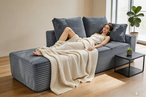 English Elm Small Modular Cloud Sectional with Chaise Ottoman and Sink-In Foam Lounge Seating Grey Right Facing Chaise W2318P426569