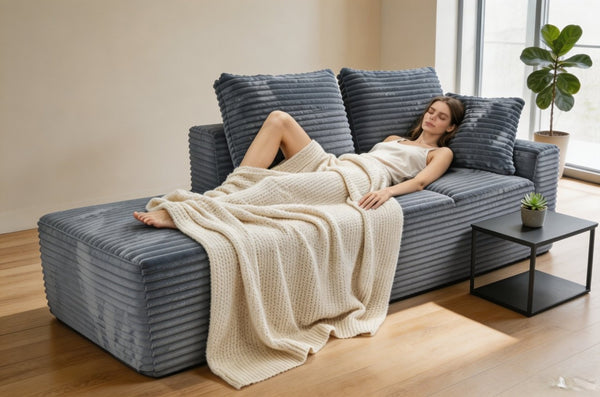 English Elm Small Modular Cloud Sectional with Chaise Ottoman and Sink-In Foam Lounge Seating Grey Right Facing Chaise W2318P426569