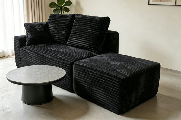 English Elm Small Modular Cloud Sectional with Chaise Ottoman and Sink-In Foam Lounge Seating Black Left Facing Chaise W2318P426571
