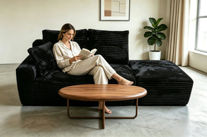 English Elm Small Modular Cloud Sectional with Chaise Ottoman and Sink-In Foam Lounge Seating Black Left Facing Chaise W2318P426571