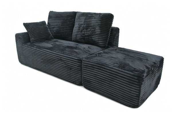 English Elm Small Modular Cloud Sectional with Chaise Ottoman and Sink-In Foam Lounge Seating Black Left Facing Chaise W2318P426571