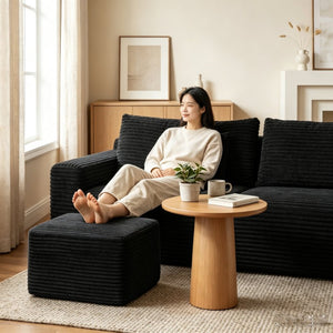 English Elm Small Modular Cloud Sectional with Chaise Ottoman and Sink-In Foam Lounge Seating Black Left Facing Chaise W2318P426571