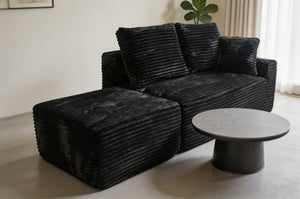 English Elm Small Modular Cloud Sectional with Chaise Ottoman and Sink-In Foam Lounge Seating Black Right Facing Chaise W2318P426572
