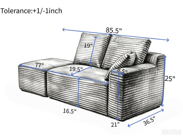 English Elm Small Modular Cloud Sectional with Chaise Ottoman and Sink-In Foam Lounge Seating Black Right Facing Chaise W2318P426572