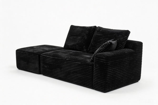 English Elm Small Modular Cloud Sectional with Chaise Ottoman and Sink-In Foam Lounge Seating Black Right Facing Chaise W2318P426572