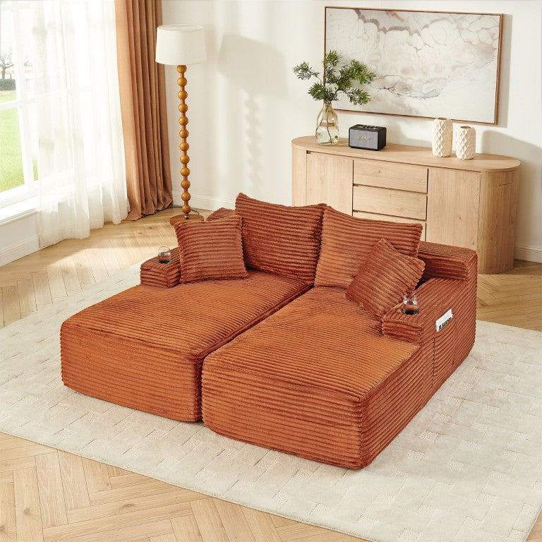 English Elm Compressible Foam Sleeper Loveseat with Cupholders for Living Room or Bedroom Use Orange W2318P527208