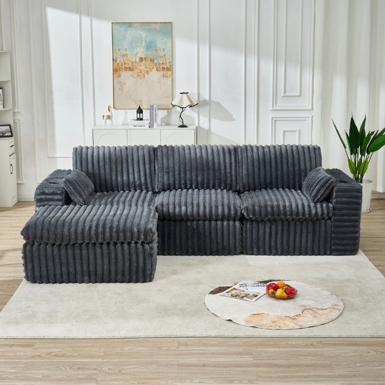 English Elm Luxury Chenille Ribbed Modular Sectional with Ottoman for Contemporary Living Rooms W2318S00010