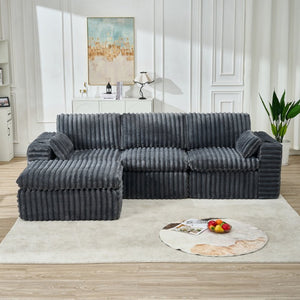 English Elm Luxury Chenille Ribbed Modular Sectional with Ottoman for Contemporary Living Rooms W2318S00010