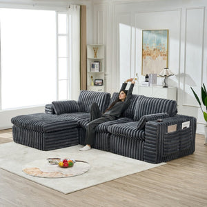 English Elm Luxury Chenille Ribbed Modular Sectional with Ottoman for Contemporary Living Rooms W2318S00010