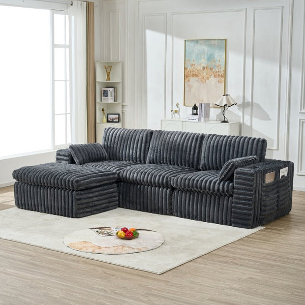English Elm Luxury Chenille Ribbed Modular Sectional with Ottoman for Contemporary Living Rooms W2318S00010