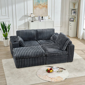 English Elm Luxury Chenille Ribbed Modular Sectional with Ottoman for Contemporary Living Rooms W2318S00010