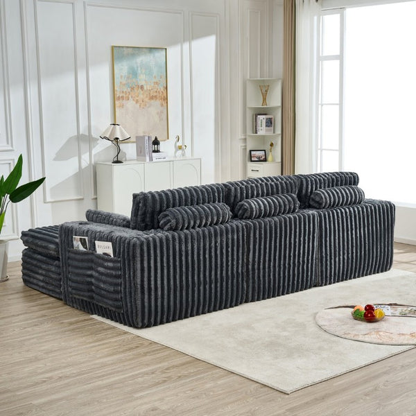 English Elm Luxury Chenille Ribbed Modular Sectional with Ottoman for Contemporary Living Rooms W2318S00010
