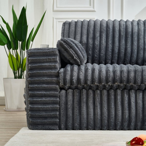 English Elm Luxury Chenille Ribbed Modular Sectional with Ottoman for Contemporary Living Rooms W2318S00010