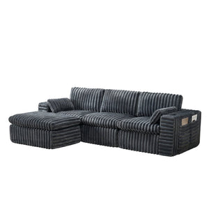 English Elm Luxury Chenille Ribbed Modular Sectional with Ottoman for Contemporary Living Rooms W2318S00010