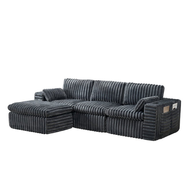 English Elm Luxury Chenille Ribbed Modular Sectional with Ottoman for Contemporary Living Rooms W2318S00010