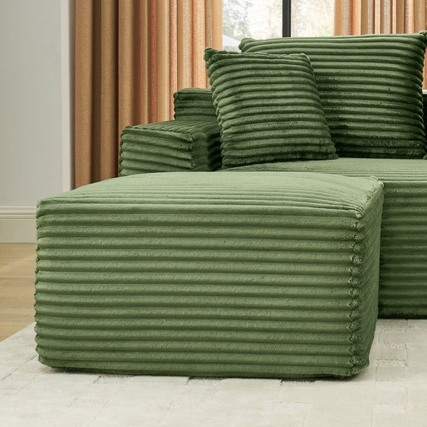 English Elm 115" U-shaped Cloud Sectional Corduroy Upholstered Modular Sofa with Chaise and Ottoman Green W2318S00017