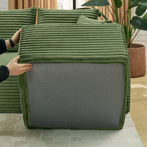 English Elm 115" U-shaped Cloud Sectional Corduroy Upholstered Modular Sofa with Chaise and Ottoman Green W2318S00017