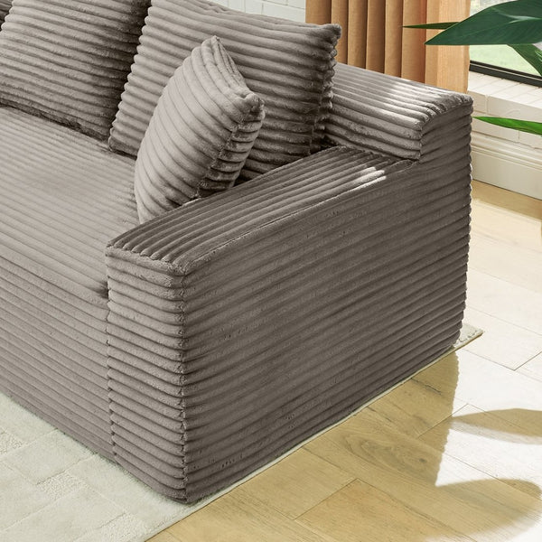 English Elm 115" U-shaped Cloud Sectional Corduroy Upholstered Modular Sofa with Chaise and Ottoman Brown W2318S00018