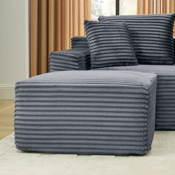 English Elm 115" U-shaped Cloud Sectional Corduroy Upholstered Modular Sofa with Chaise and Ottoman Grey W2318S00020