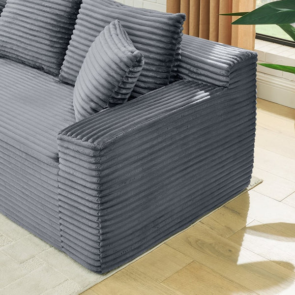 English Elm 115" U-shaped Cloud Sectional Corduroy Upholstered Modular Sofa with Chaise and Ottoman Grey W2318S00020