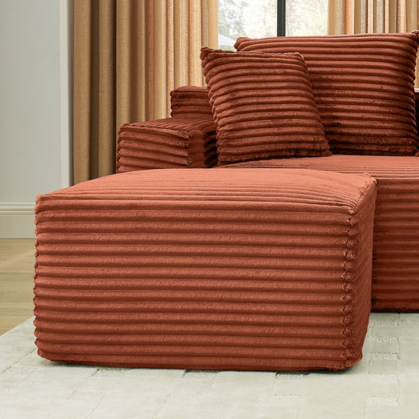 English Elm 115" U-shaped Cloud Sectional Corduroy Upholstered Modular Sofa with Chaise and Ottoman Orange W2318S00021
