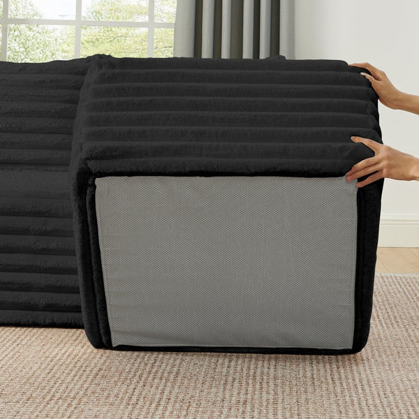 English Elm 127" Corduroy Cloud Sectional Modular U Shaped Sofa with Ottoman and Usb Console Black W2318S00023