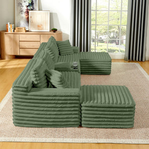 English Elm 127" Modular U-shaped Cloud Sectional Corduroy Sofa with Ottoman Usb Living Room W2318S00025