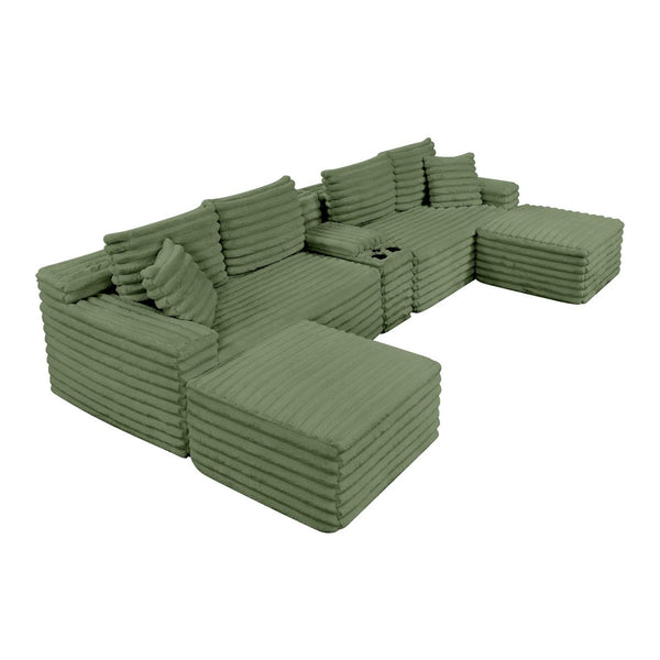 English Elm 127" Modular U-shaped Cloud Sectional Corduroy Sofa with Ottoman Usb Living Room W2318S00025