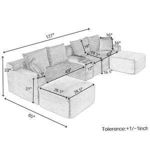 English Elm 127" Modular U-shaped Cloud Sectional Corduroy Sofa with Ottoman Usb Living Room W2318S00025
