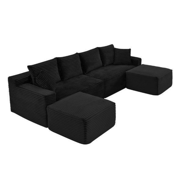 English Elm 115 Inch U-Shaped Corduroy Cloud Sectional with Chaise Ottoman No Assembly Plush Foam W2318S00027
