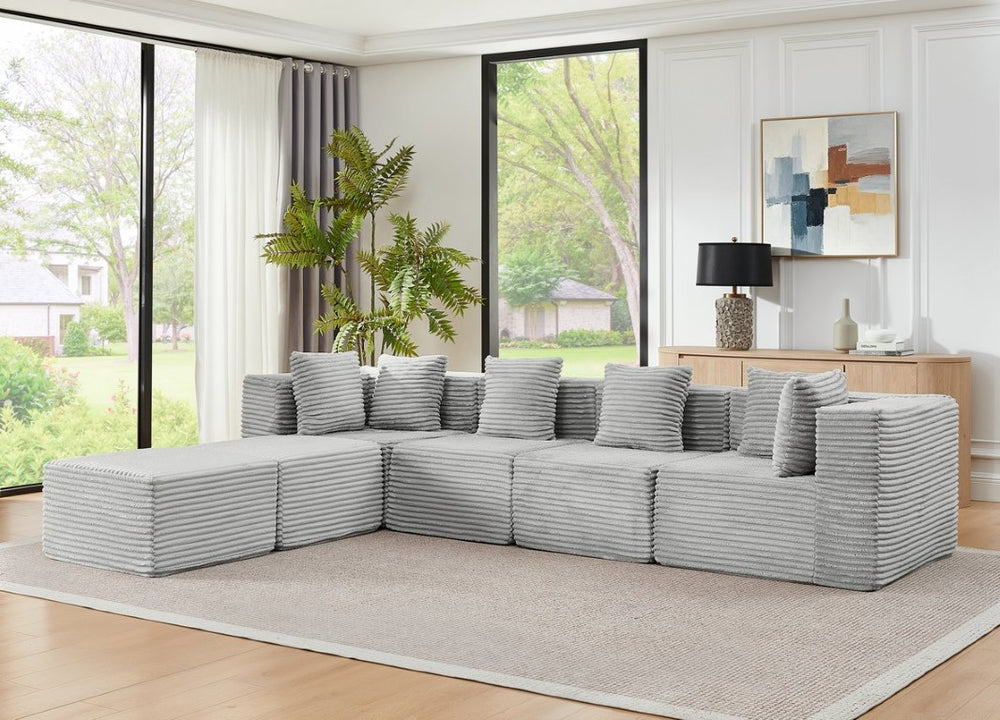 English Elm 130 Inch U-Shaped Modular Cloud Sofa Corduroy Upholstered Deep Seat Living Room Grey W2318S00031