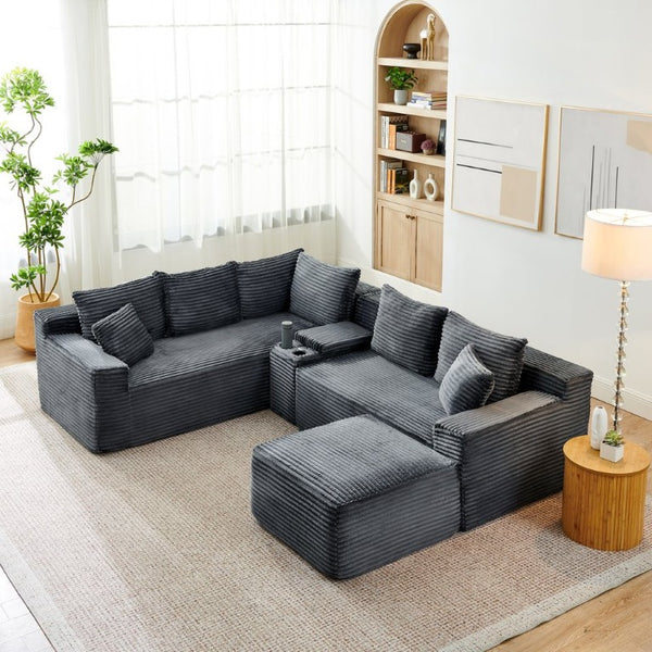 English Elm L-Shaped Modular Sectional with Full Foam Cushions for Flexible Living Room Layouts W2318S00034