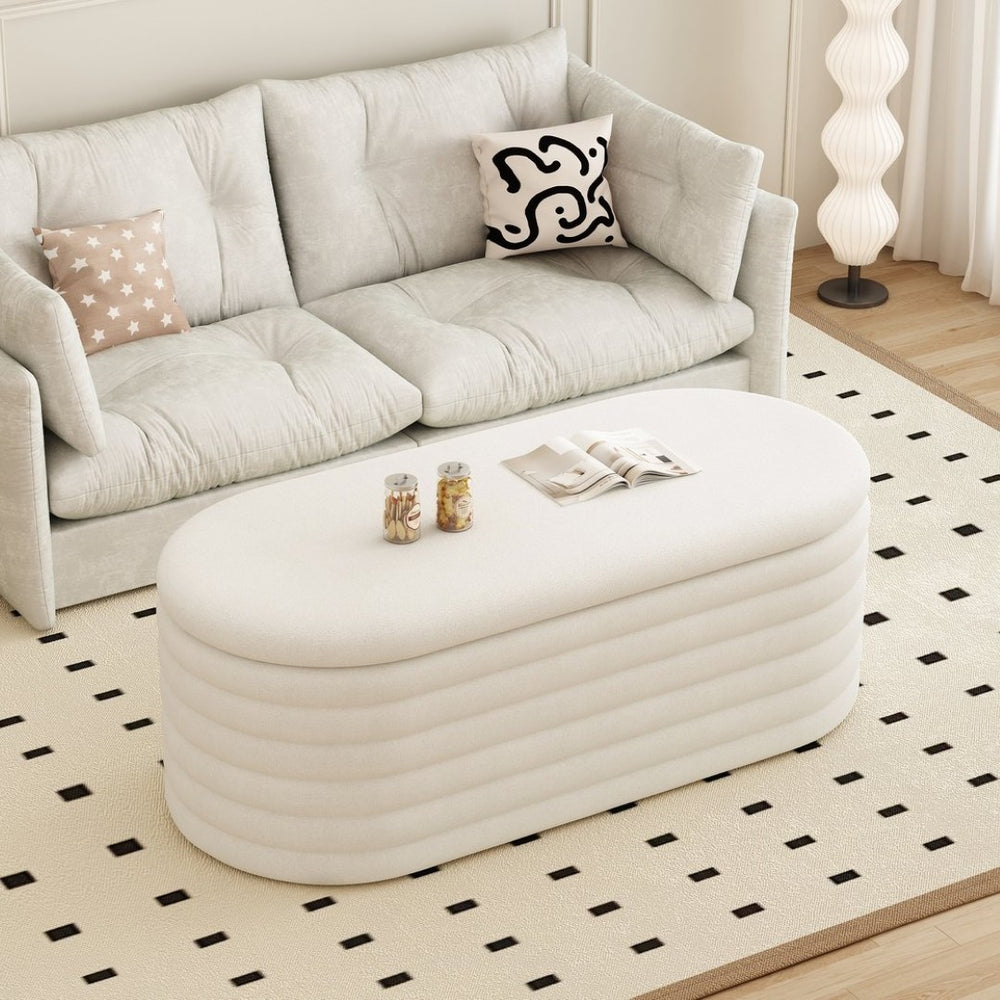 English Elm Storage Ottoman Bench Chenille Upholstered Flip Top Seat for Bedroom Entryway W2336P251192