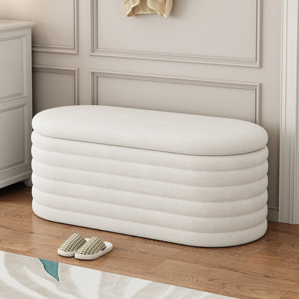 English Elm Storage Ottoman Bench Chenille Upholstered Flip Top Seat for Bedroom Entryway W2336P251192
