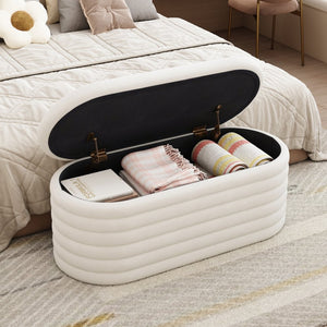 English Elm Storage Ottoman Bench Chenille Upholstered Flip Top Seat for Bedroom Entryway W2336P251192