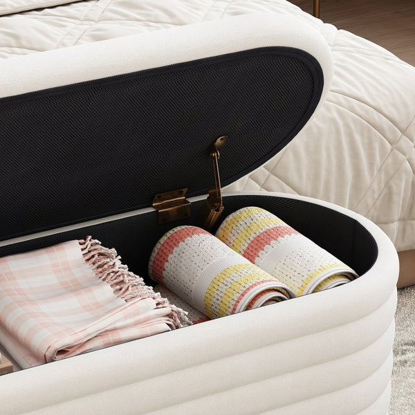 English Elm Storage Ottoman Bench Chenille Upholstered Flip Top Seat for Bedroom Entryway W2336P251192