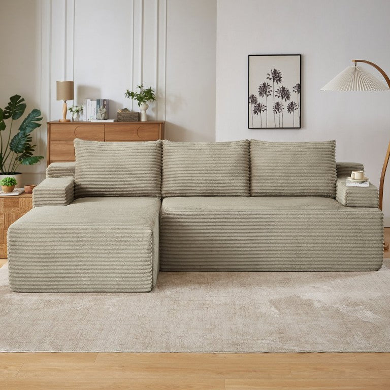 English Elm Chenille Tufted L-Shaped Sectional Sofa Minimalist Plush Lounge for Living Room Khaki W2339P324144