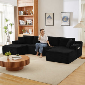English Elm Chenille Modular U-Shaped Sectional with Pocket Spring Support for Spacious Living Rooms W2339P426674