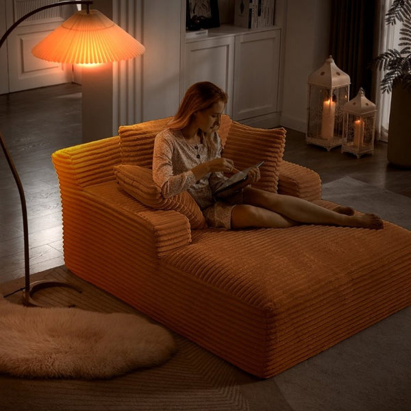 English Elm Oversized Corduroy Chaise Lounge with Pocket Spring Support for Living Room or Office Orange W2339P442129
