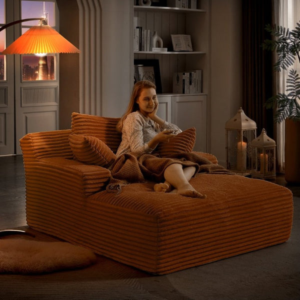 English Elm Oversized Corduroy Chaise Lounge with Pocket Spring Support for Living Room or Office Orange W2339P442129