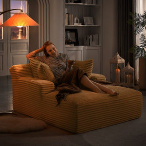English Elm Oversized Corduroy Chaise Lounge with Pocket Spring Support for Living Room or Office Orange W2339P442129
